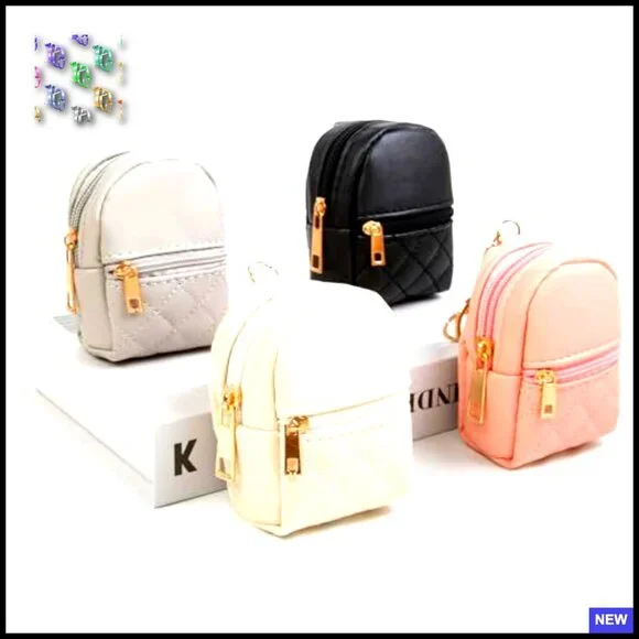 Mini Backpack Keychain Cosmetic Bag PU Leather Zipper Pouch Organizer Cute - Picture 7 of 7